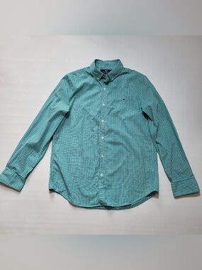 Vineyard Vines Mens Shirt Slim Fit Whale Green White Plaid Long Sleeve Size M